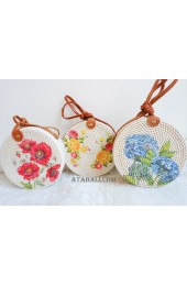 3 color circle rattan sling bags decoration flowers